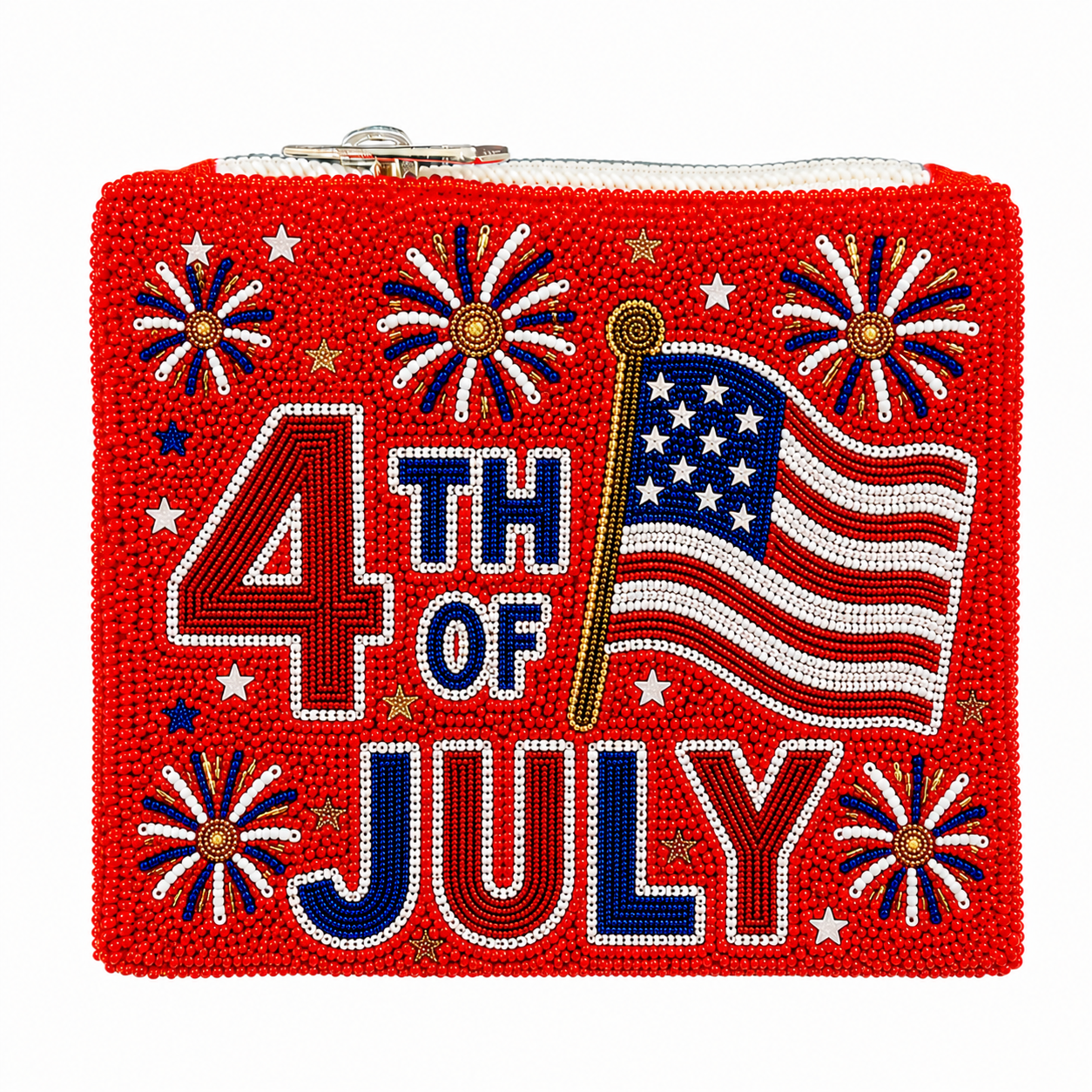Handmade Patriotic American Theme Hand-Beaded Coin Bag