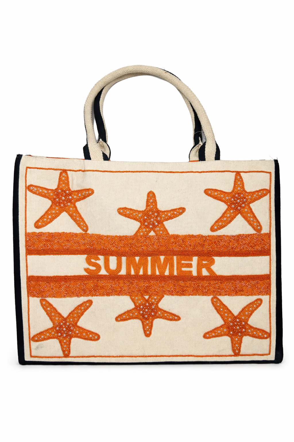 SUMMER Starfish Beaded Canvas Tote Bag