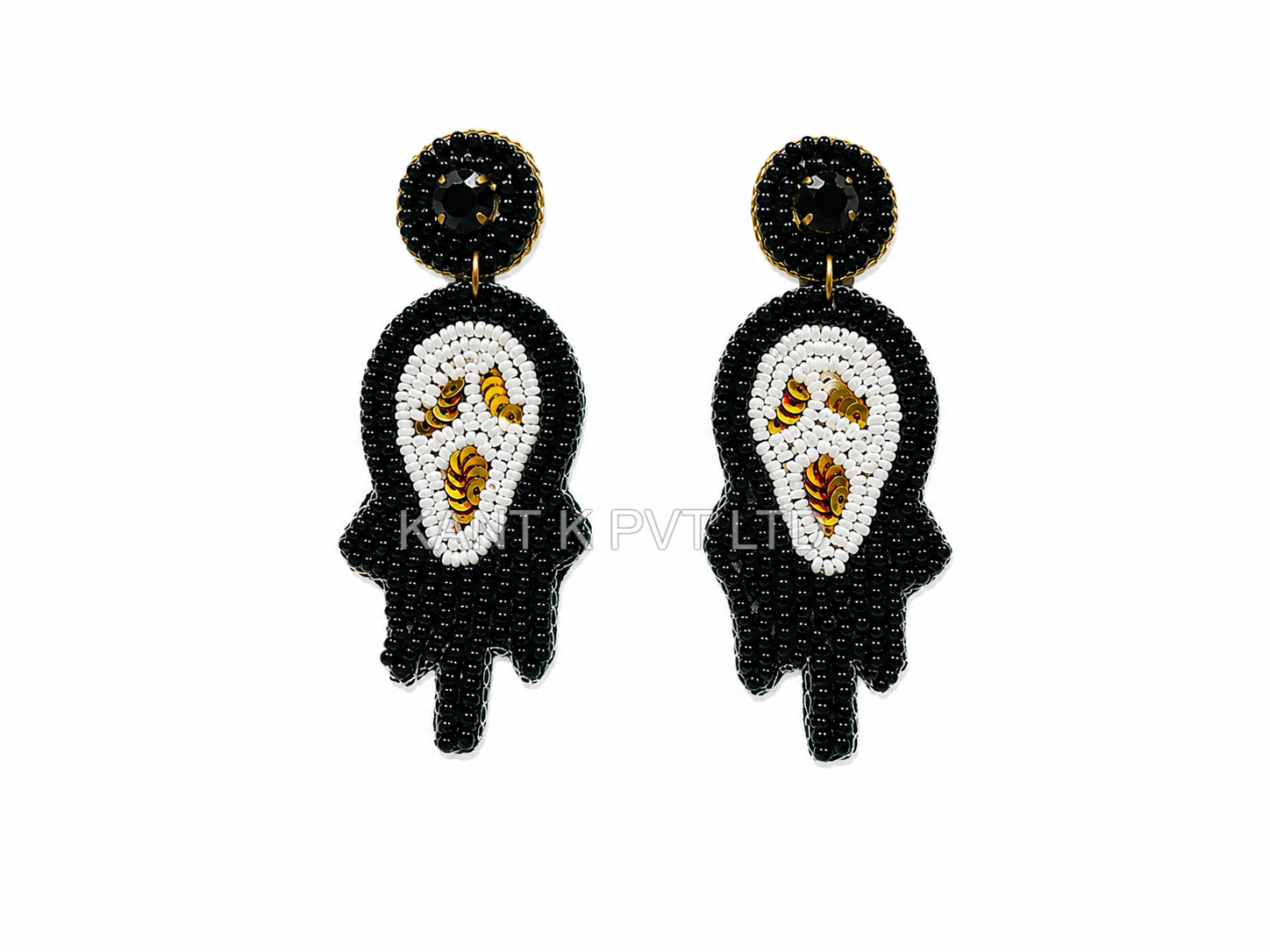 Handmade Beaded Ghost Face Statement Earrings