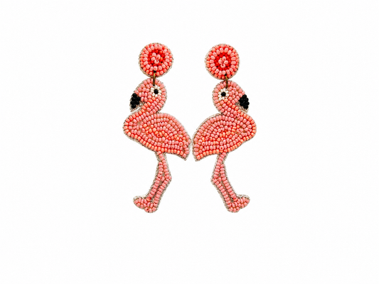Beaded Flamingo Earrings Handmade Tropical Statement Jewelry