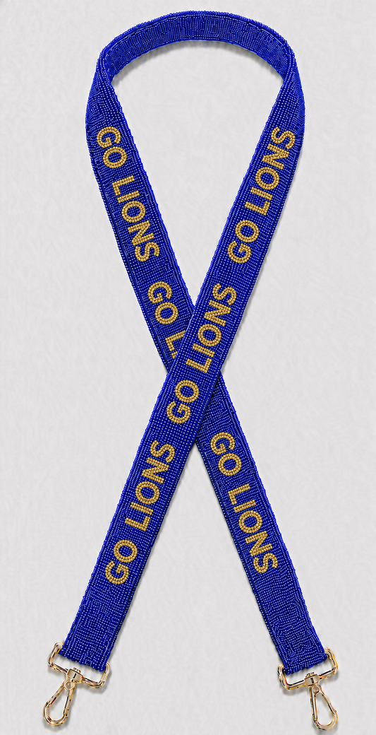 GO LIONS Beaded Bag Strap Handmade Blue & Gold Game Day Purse Strap