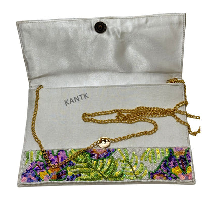 Handmade Tropical Floral Sequin & Bead Clutch