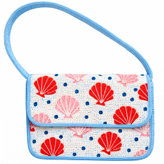 Pink & Red Shell Hand-Beaded Statement Bag