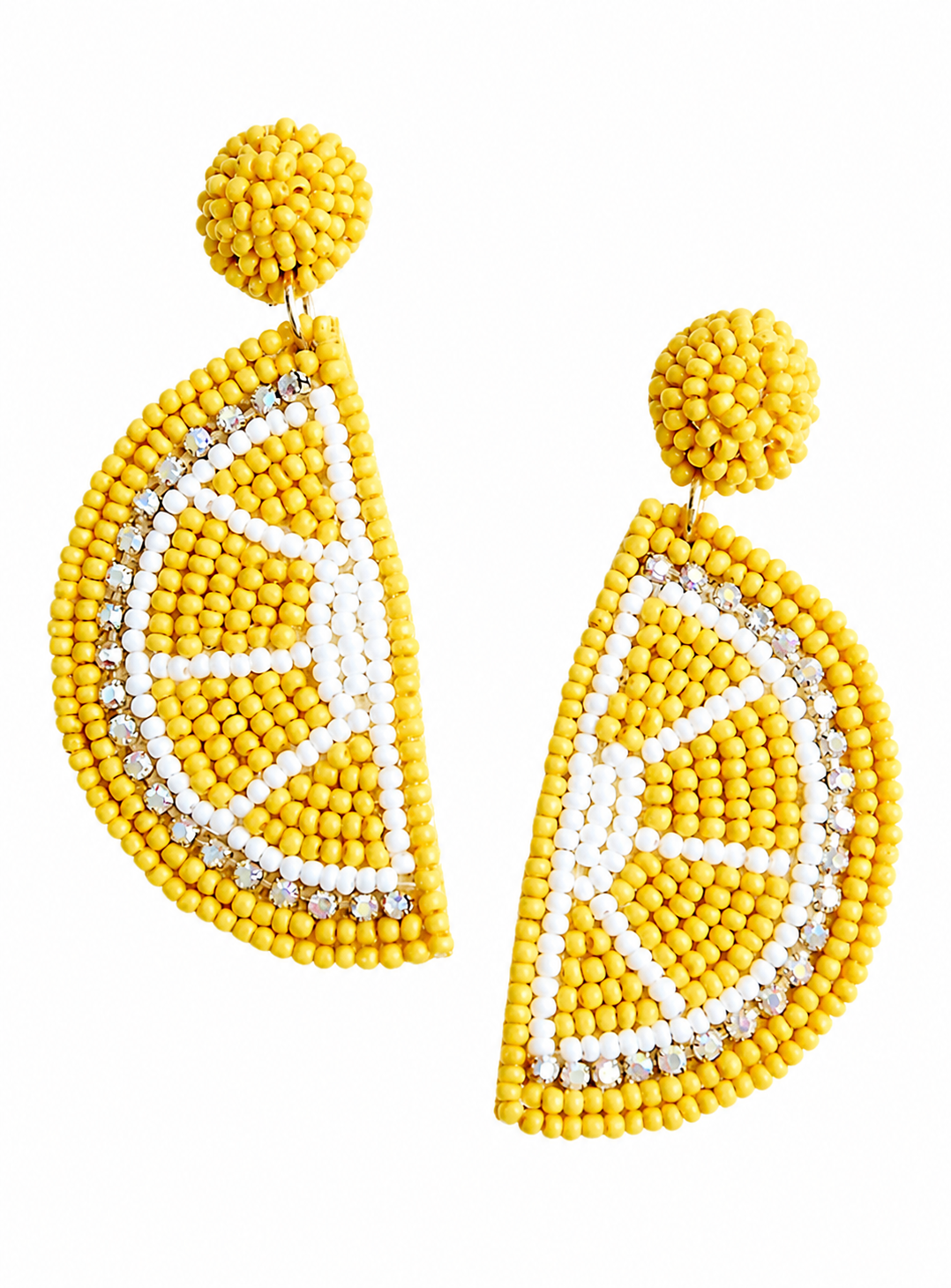 yellow and green Lemon Slice Beaded Earrings Vibrant Citrus Fruit Jewelry