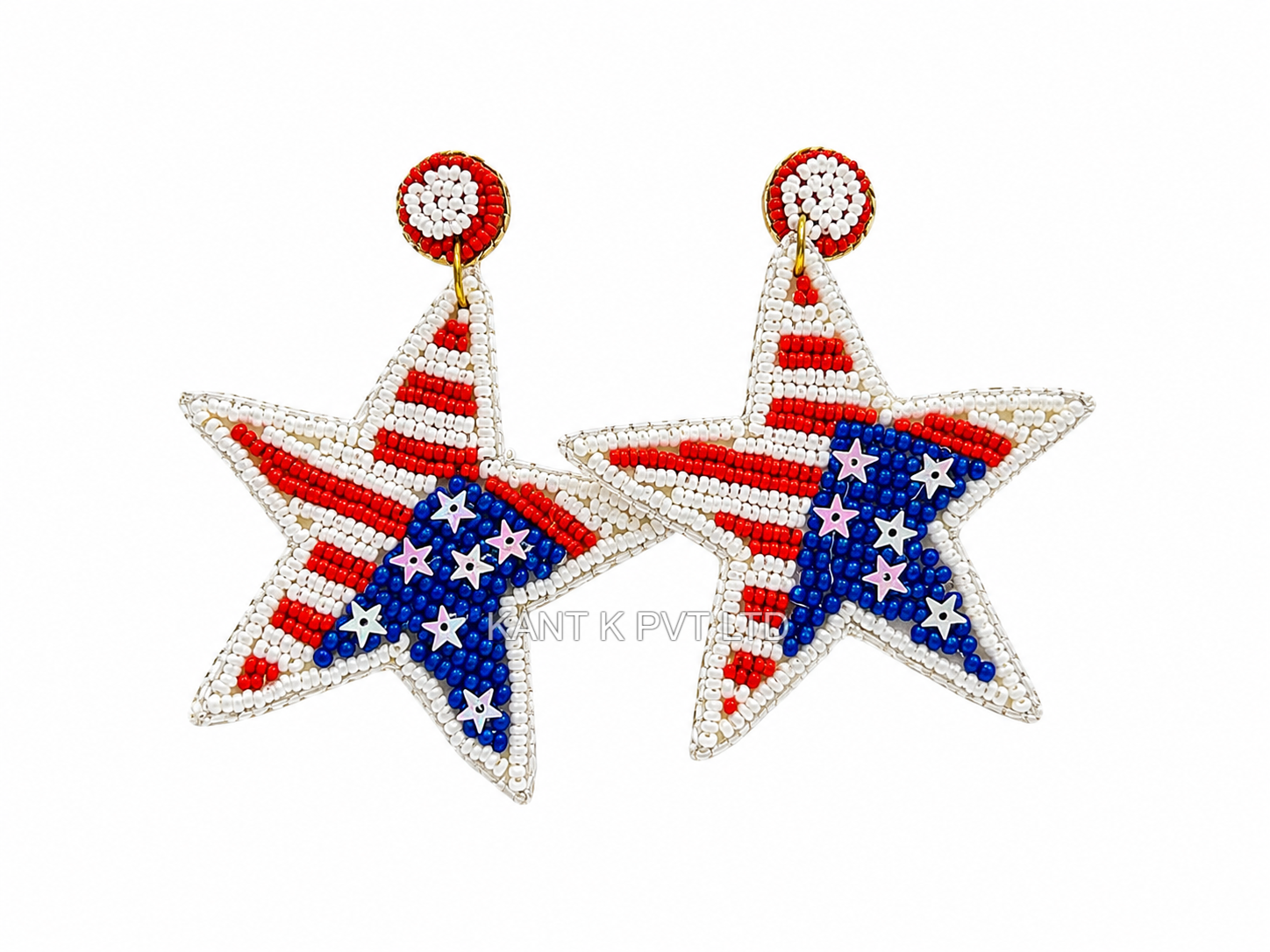 Handmade Patriotic USA Flag Star Beaded Earrings