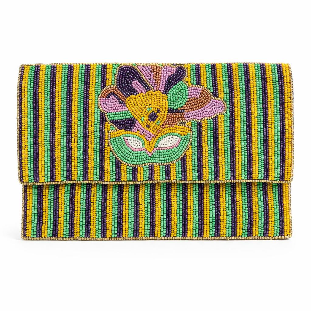 Mardi Gras Beaded Clutch Handcrafted Festival Evening Bag Mardi gras purse