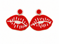 Handcrafted Red & White Beaded Lip Earrings