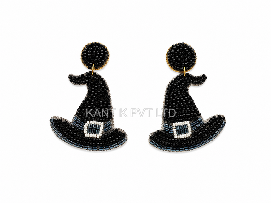 Handmade Beaded Witch Hat Earrings