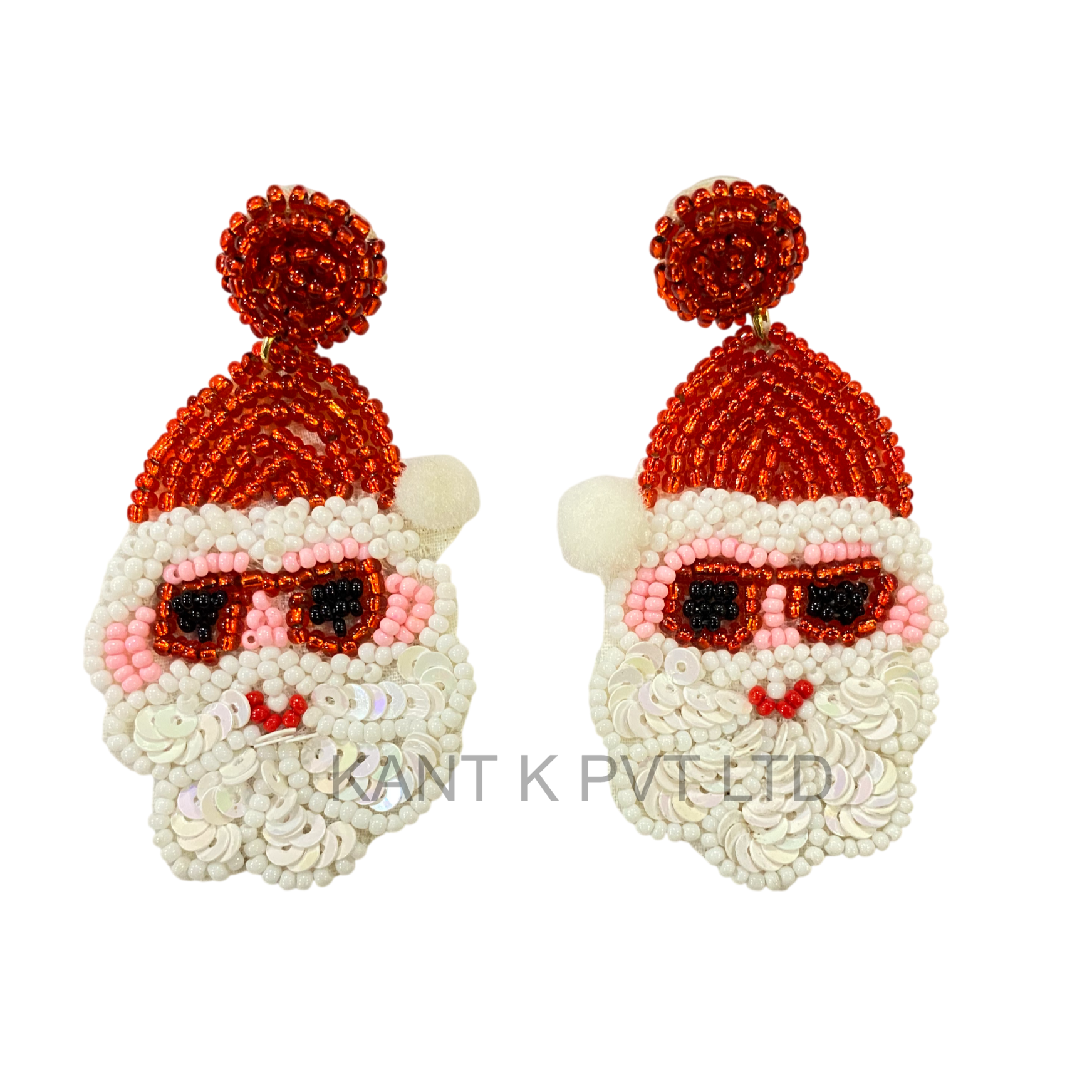 Handmade Santa Face Beaded Earrings Christmas Seed Bead Dangle Earrings
