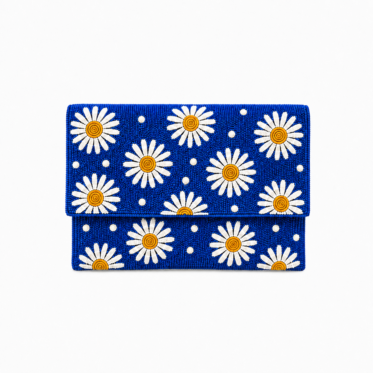 Handcrafted Daisy Clutch, Vibrant Blue Floral Statement Handbag