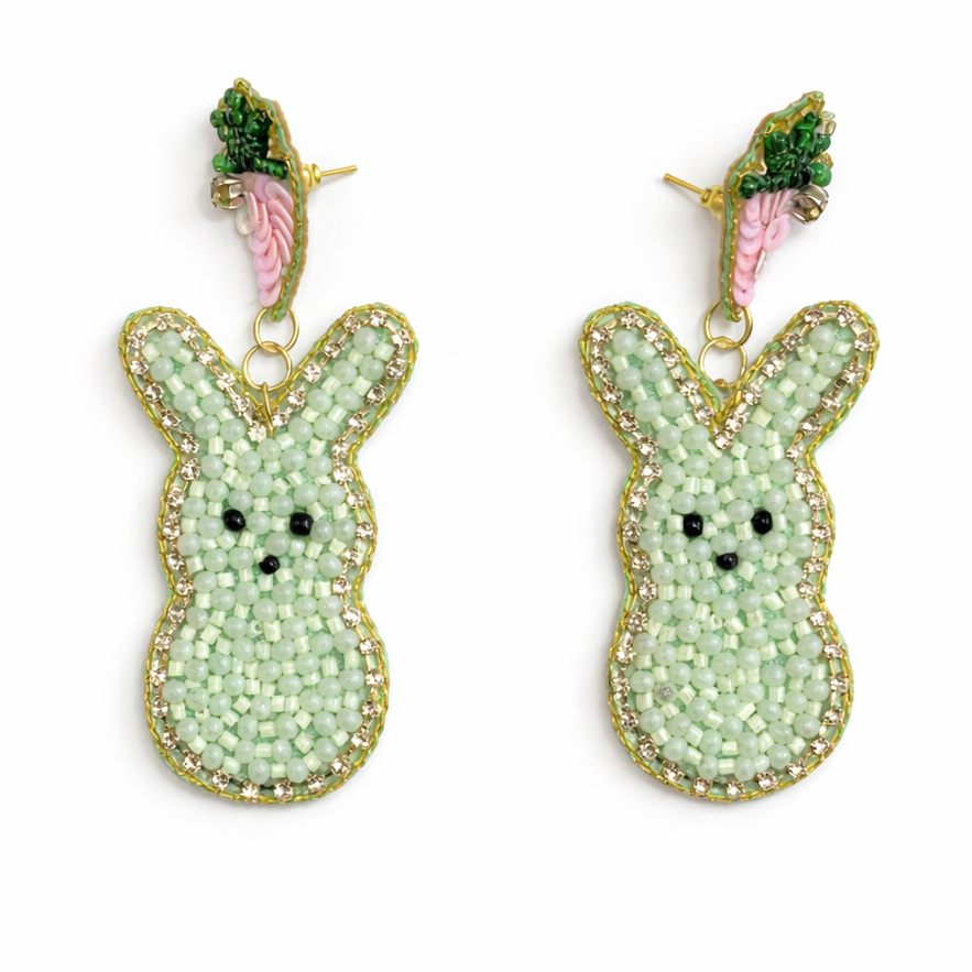 Handmade Peeps Beaded Carrot Easter Bunny Earrings