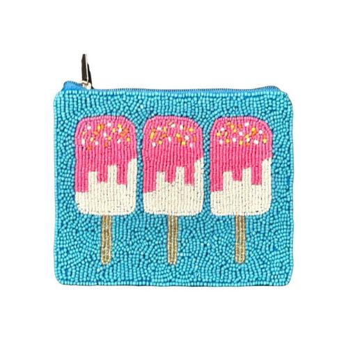 Handcrafted Beaded Coin Purse Colorful Handmade Zip Pouch
