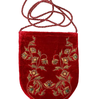 Embroidered Red and Antique Gold Crossbody Bag