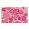 Hand-Beaded Pink Flower Clutch Bridal & Party Accessory