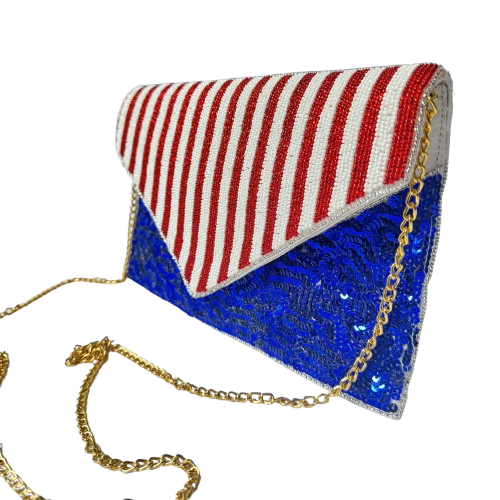 Handmade Patriotic Pride USA Flag Beaded Purse