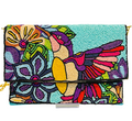 Multicolor Hummingbird Floral Beaded Clutch Purse with Chain Strap