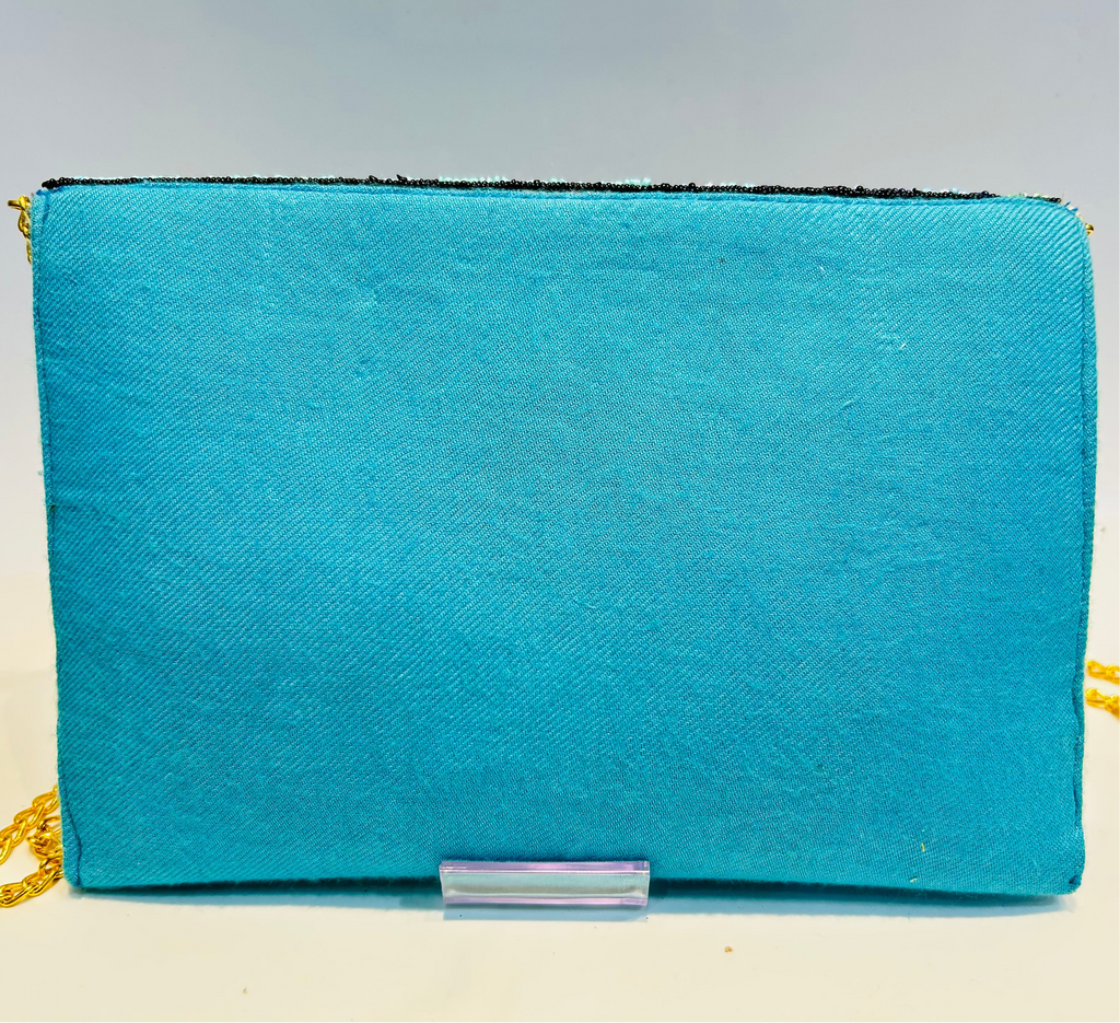 Multicolor Hummingbird Floral Beaded Clutch Purse with Chain Strap