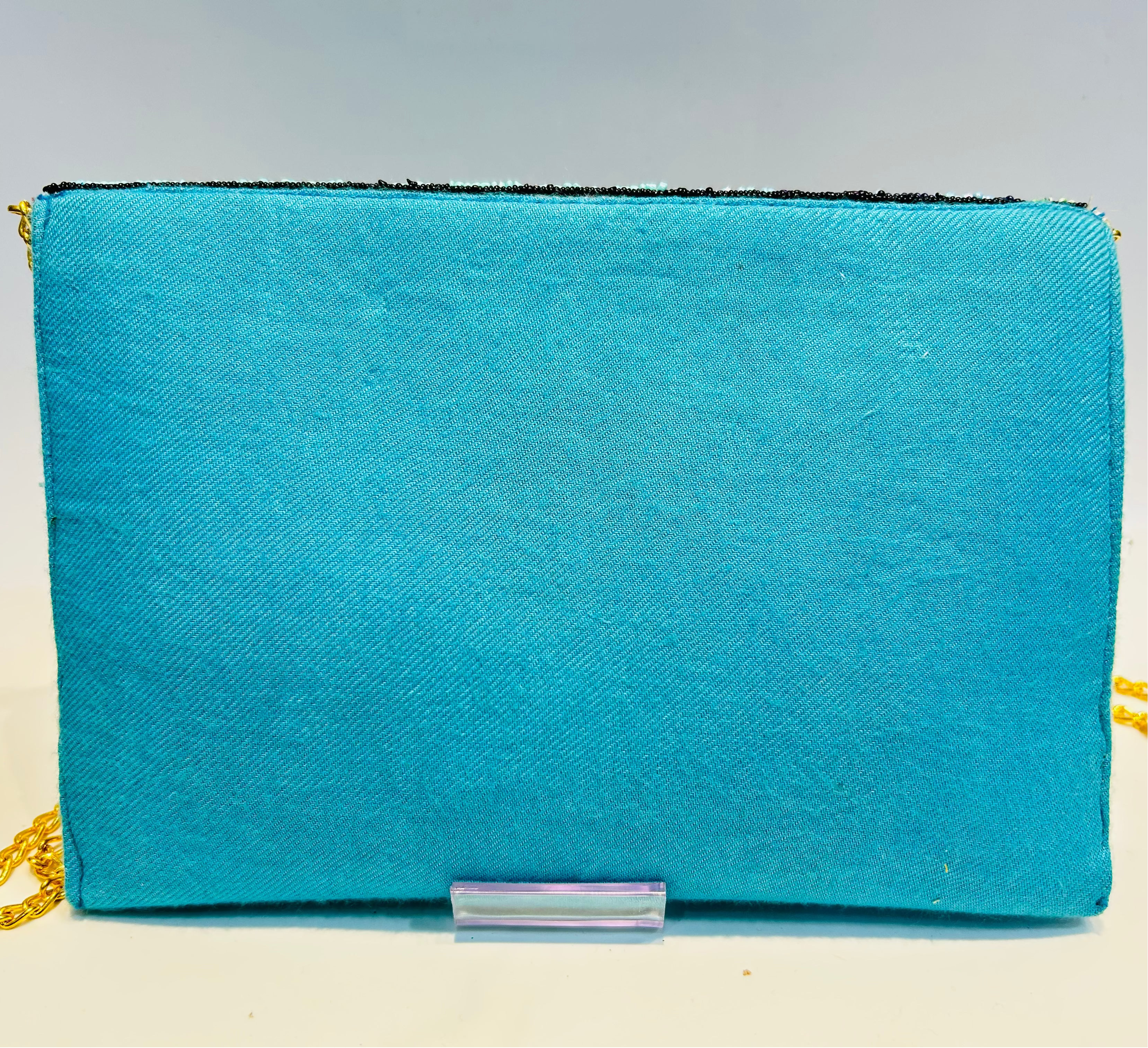 Multicolor Hummingbird Floral Beaded Clutch Purse with Chain Strap