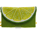 Beaded Lime Slice Clutch Crossbody Bag with Chain Strap