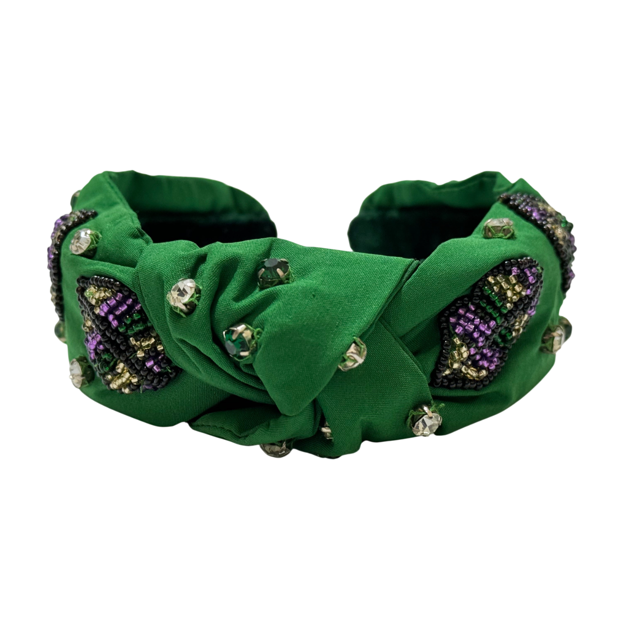Mardi Gras Green Lips Beaded Knot Headband Embellished Festival Hair Accessory
