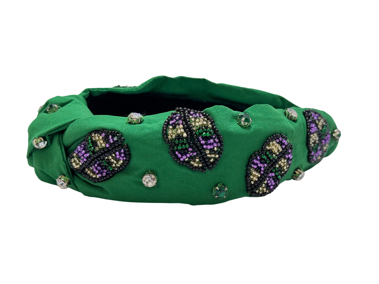 Mardi Gras Green Lips Beaded Knot Headband Embellished Festival Hair Accessory