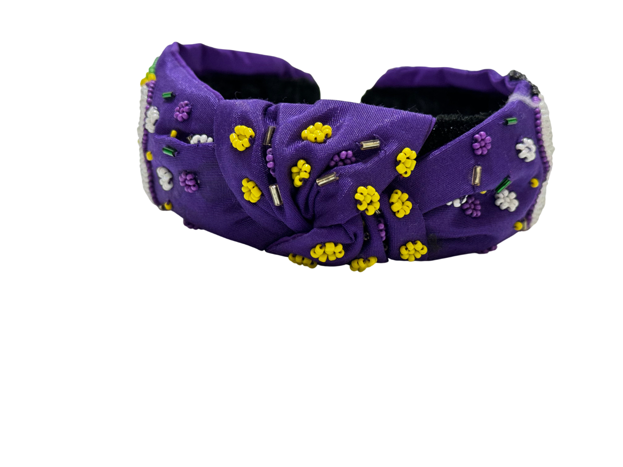 Handmade Mardi Gras Boots Beaded Headband Purple, Green & Yellow Festival Accessory