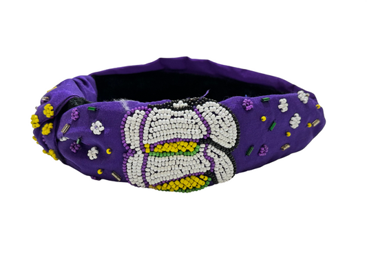 Handmade Mardi Gras Boots Beaded Headband Purple, Green & Yellow Festival Accessory