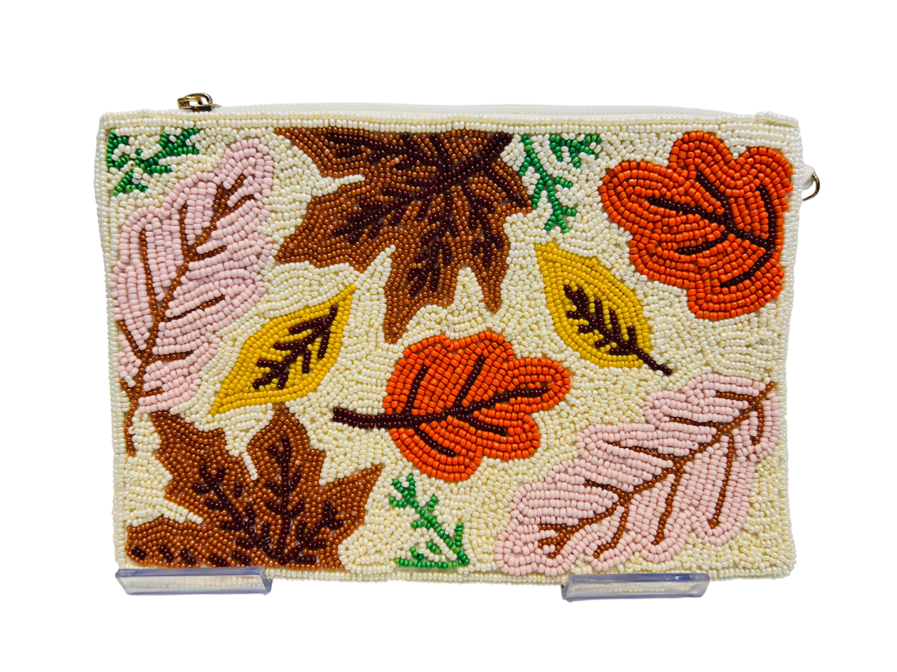 Spring Floral Handmade Seed Bead Crossbody Bag with 46 Detachable Chain