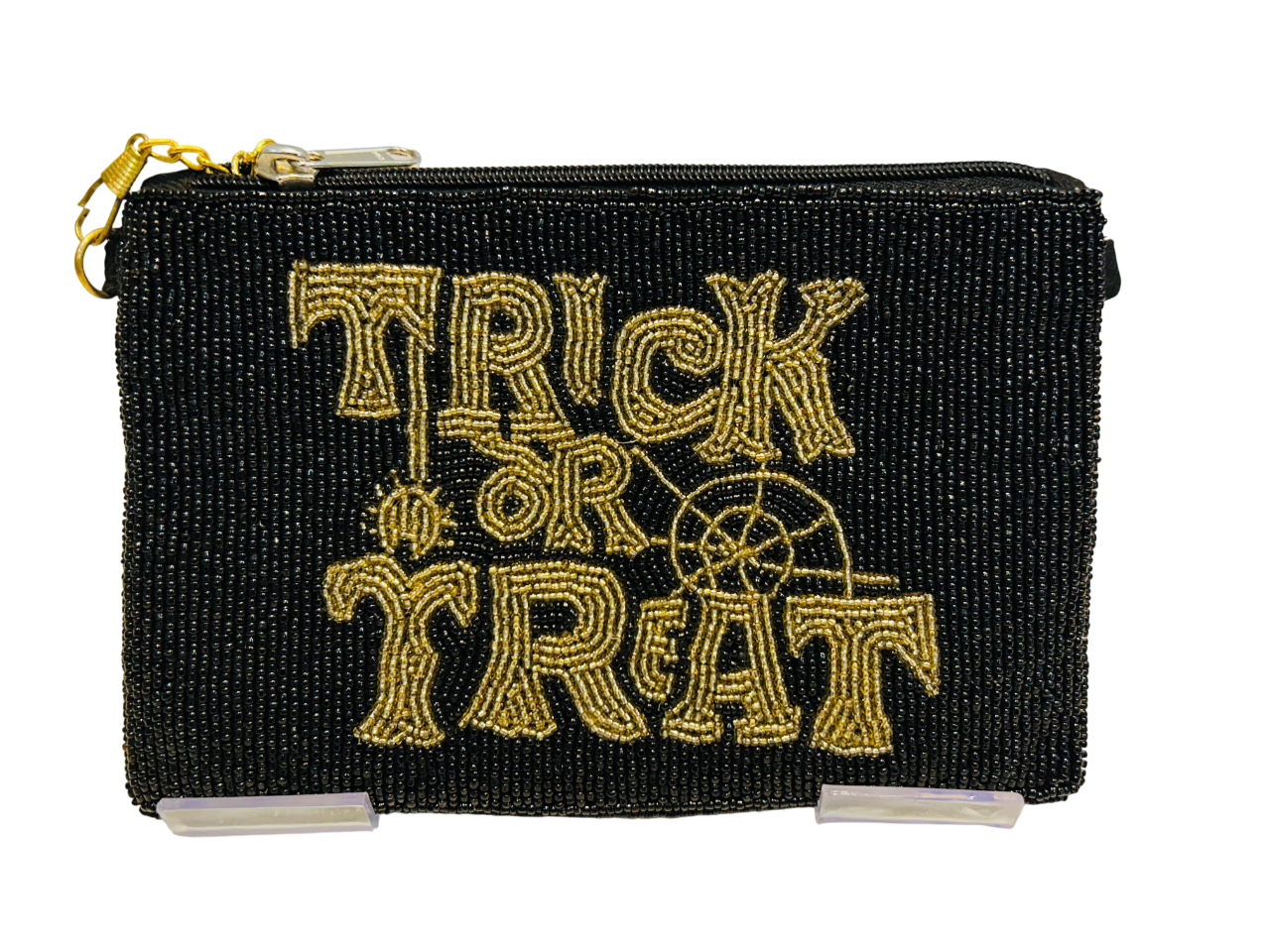Black Beaded Trick or Treat Halloween Pouch with 46 Detachable Chain