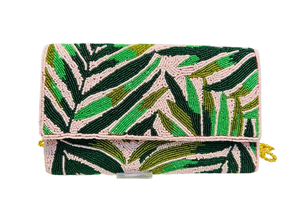 Tropical Palm Tree Beaded Clutch Handmade Summer Statement Bag