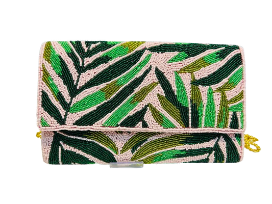Tropical Palm Tree Beaded Clutch Handmade Summer Statement Bag