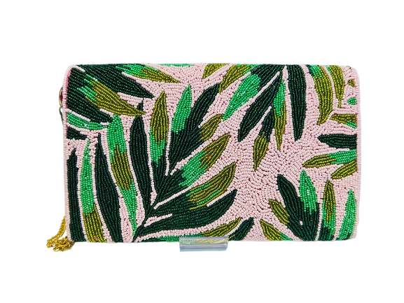 Tropical Palm Tree Beaded Clutch Handmade Summer Statement Bag