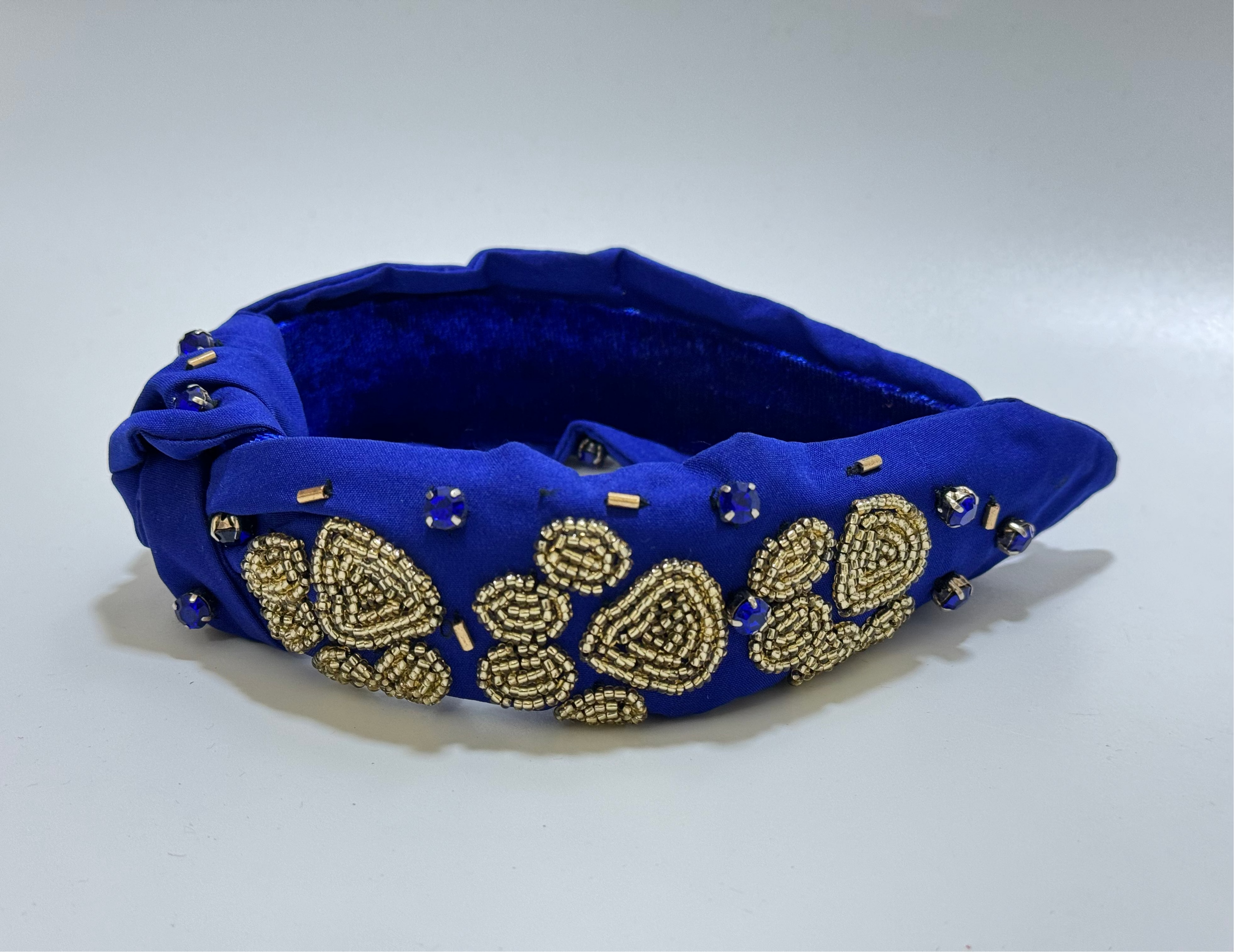 Royal Blue Knot Headband with Gold Paw Embellishments Beaded Animal Lover Hair