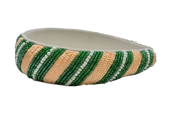 Handmade Yellow & Green Beaded & Sequin Headband Floral-Inspired Hair Accessory