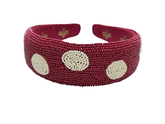 Maroon Polka Dot Beaded Sequin Headband Stylish & Fun Statement Hairband