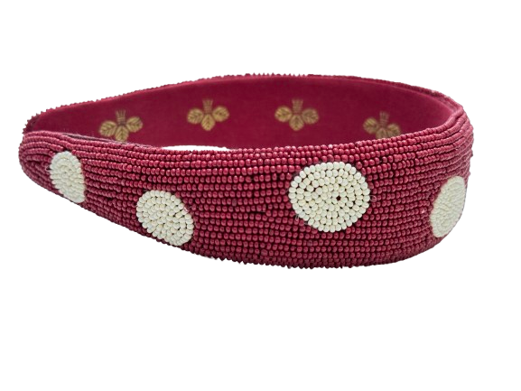 Maroon Polka Dot Beaded Sequin Headband Stylish & Fun Statement Hairband