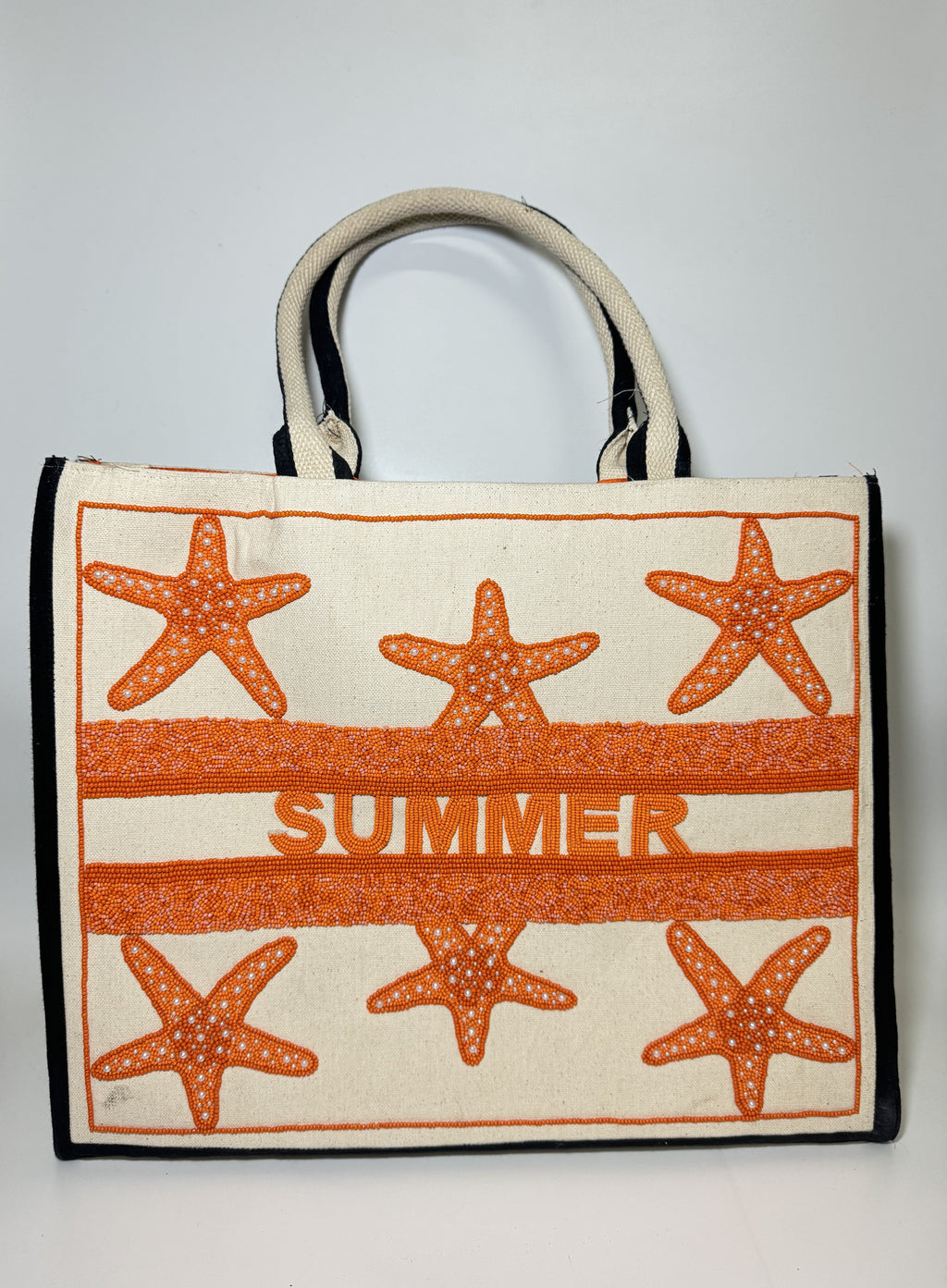 SUMMER Starfish Beaded Canvas Tote Bag