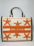 SUMMER Starfish Beaded Canvas Tote Bag