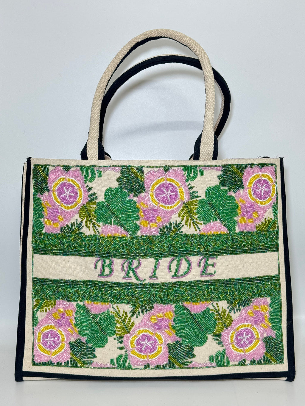 BRIDE Floral Beaded Canvas Tote Bag