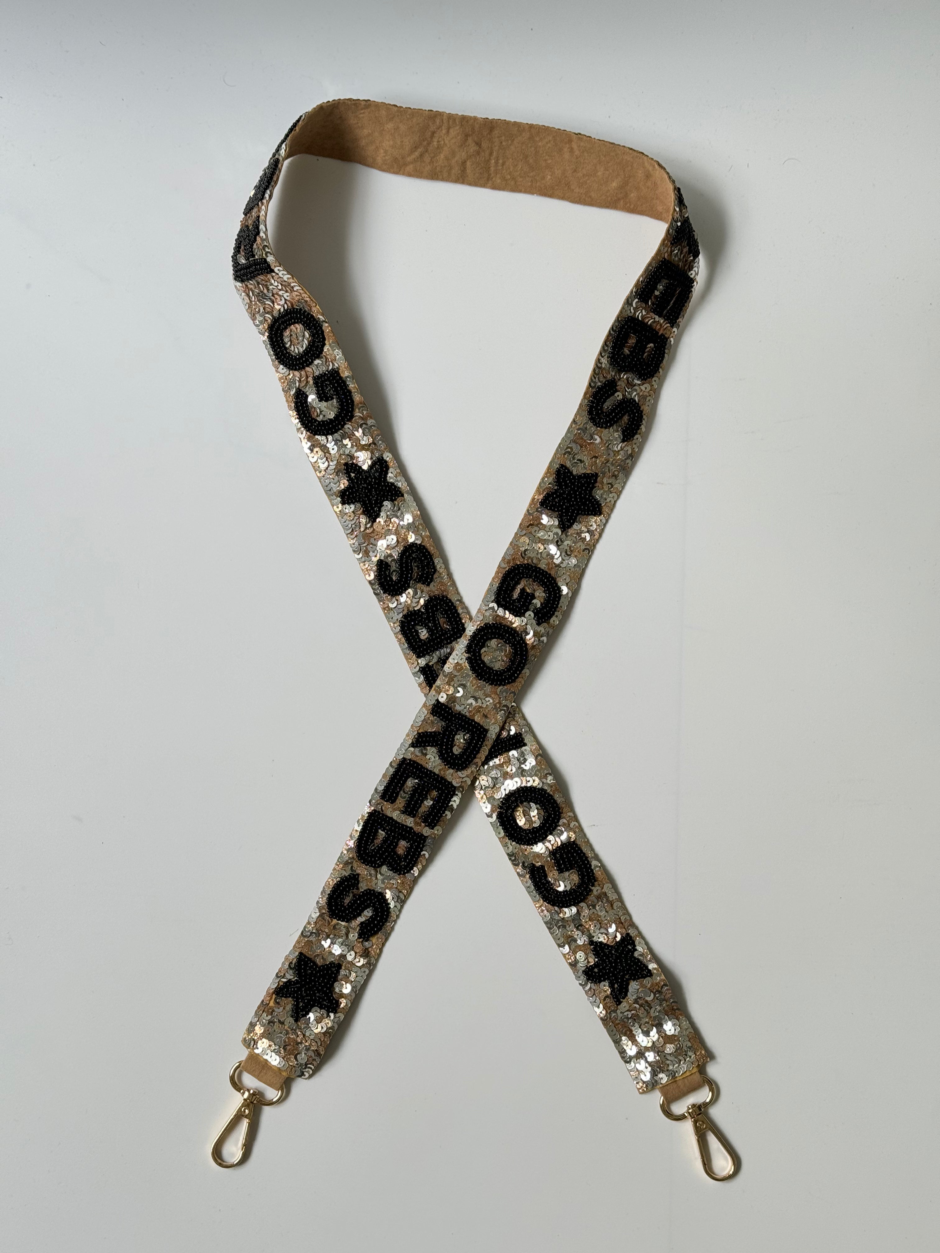 Handcrafted Gold and Black GO REBS Gameday Sequin Purse Strap