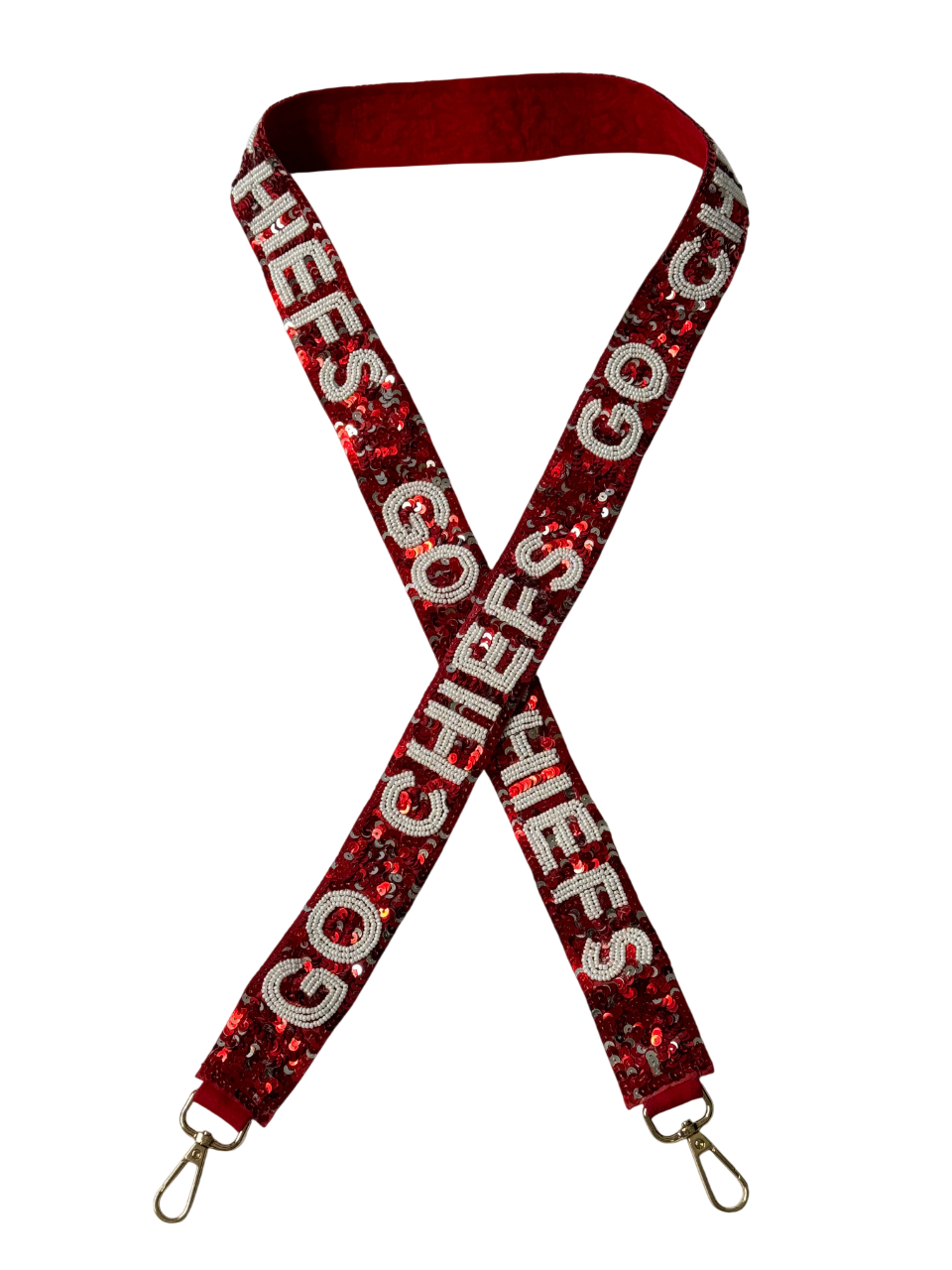 KC Chiefs Red & White Gameday Sequin Purse Strap Football Fan Bag Strap