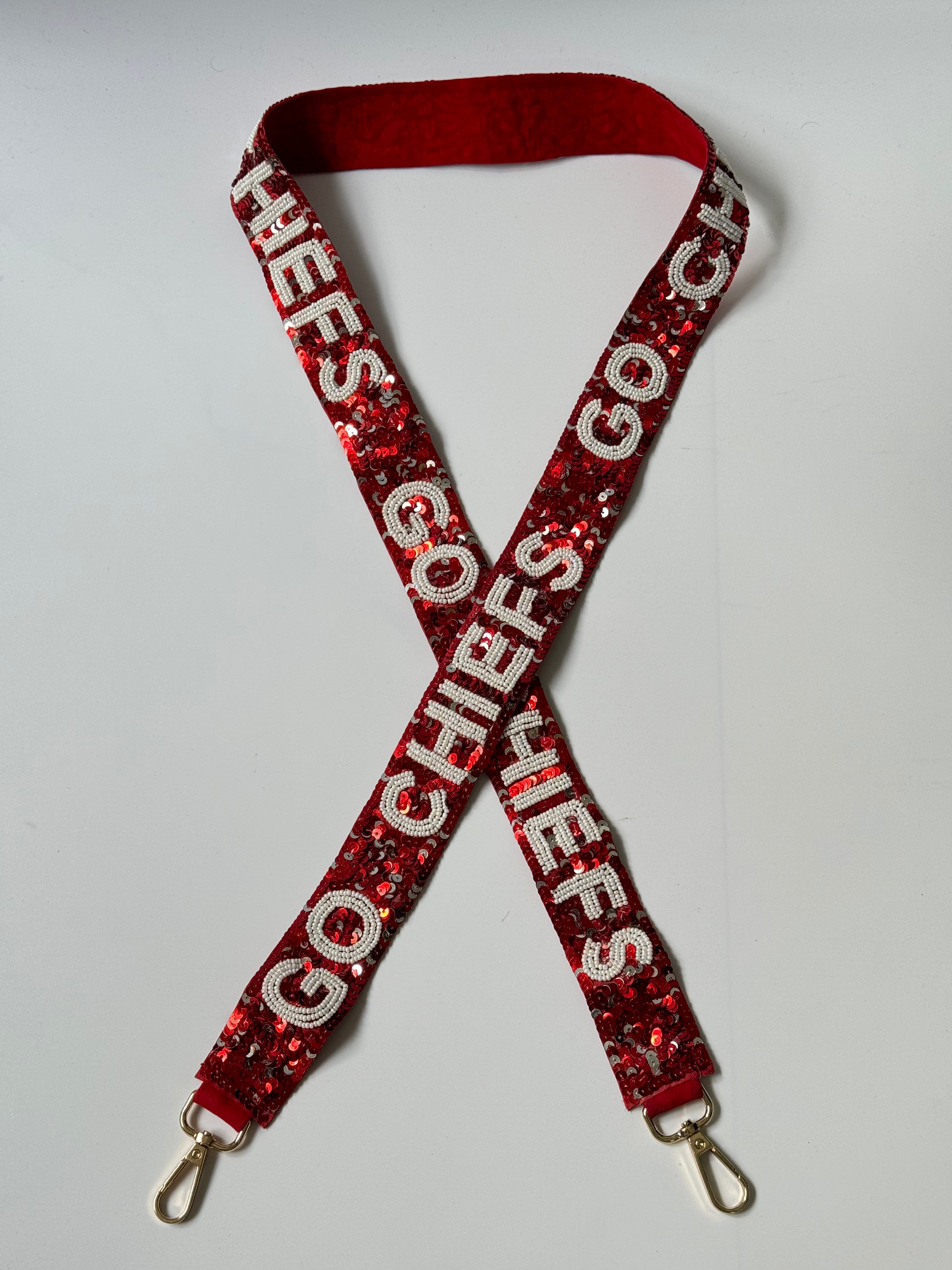 KC Chiefs Red & White Gameday Sequin Purse Strap Football Fan Bag Strap