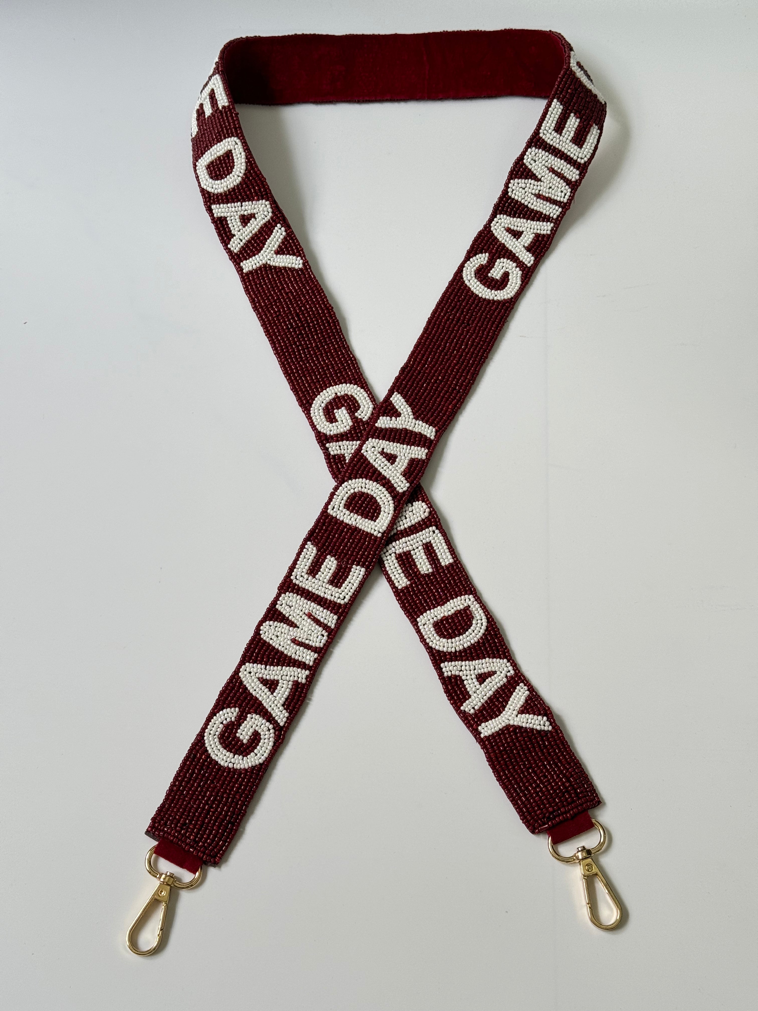 Gameday Maroon & White Beaded Purse Strap Football Fan Bag Strap