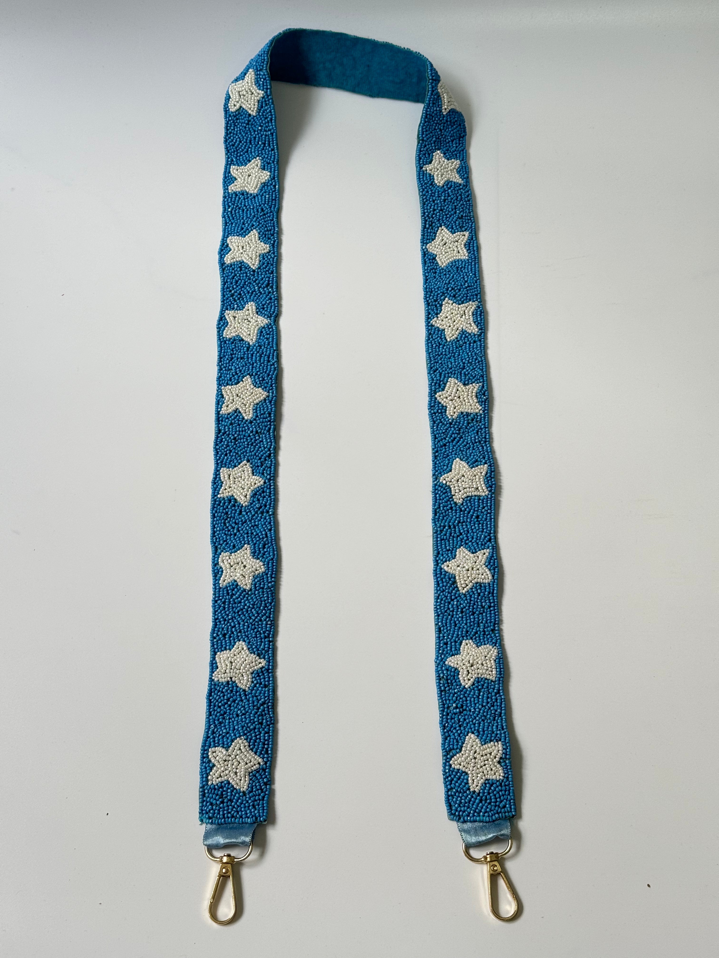 Handmade Sky-blue and White Star Gameday Beaded Strap