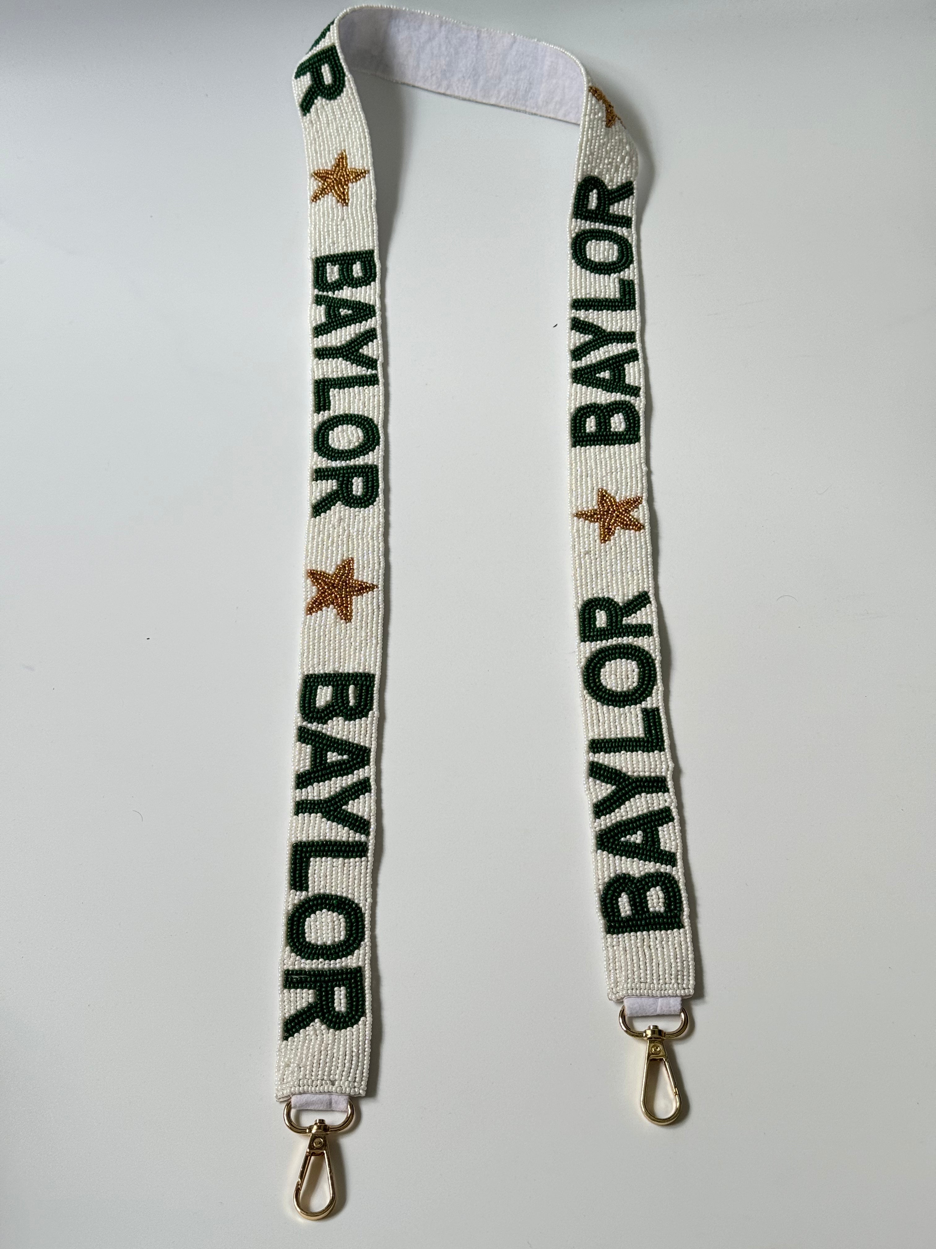 Handmade BAYLOR Beaded Green & White Bag Strap