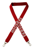 Show your team spirit with the Handcrafted Orange and White HOOSIERS Gameday Beaded Strap, featuring "HOOSIERS" text, an X-shaped design, and sturdy metal clips at both ends—perfect for game day accessories.