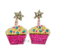 Birthday Cupcake Beaded Earrings Colorful Handmade Party Dessert Dangle Earrings