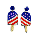 Patriotic Beaded Ice Cream Earrings Red White Blue Summer Statement Jewelry