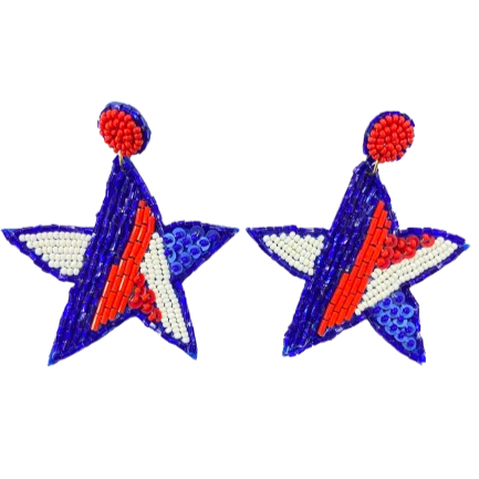 Patriotic Star Beaded Earrings Red White & Blue 4th of July Jewelry