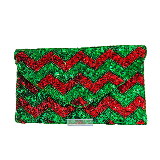 Festive Red & Green Sequin Clutch Holiday Zig-Zag Evening Bag